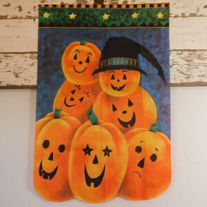 Halloween Decor Flag Fall Banner Pumpkins VINTAGE 1999 28x40 Orange Scalloped